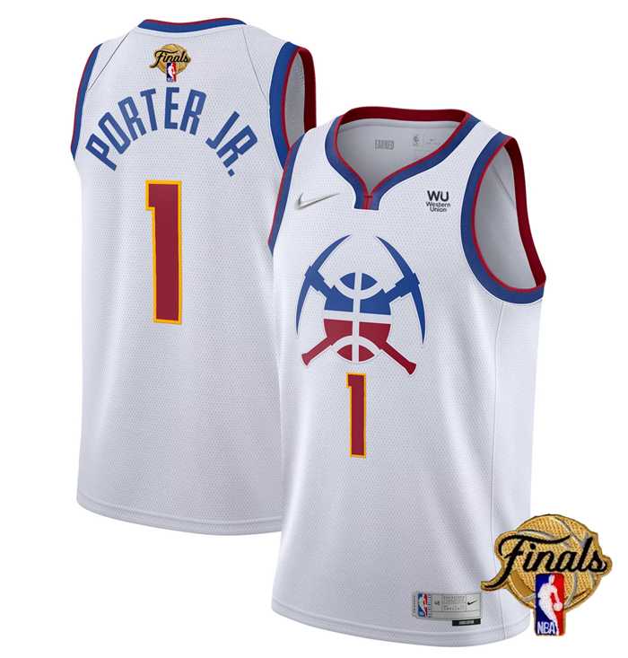 Mens Denver Nuggets #1 Michael Porter Jr. White 2023 Finals Earned Edition Stitched Basketball Jersey Dzhi->denver nuggets->NBA Jersey